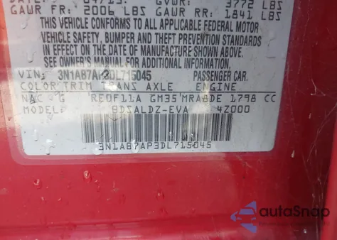 2013 Nissan Sentra Sv from USA, damaged, VIN 3N1AB7AP3DL715045